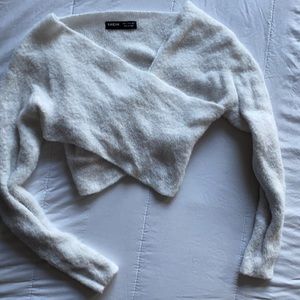Fuzzy Knit Crisscross Cropped Sweater